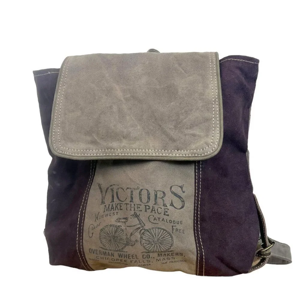 Victors 'Make the Pace' Canvas Backpack Overman Wheel Company Aubergine & Khaki